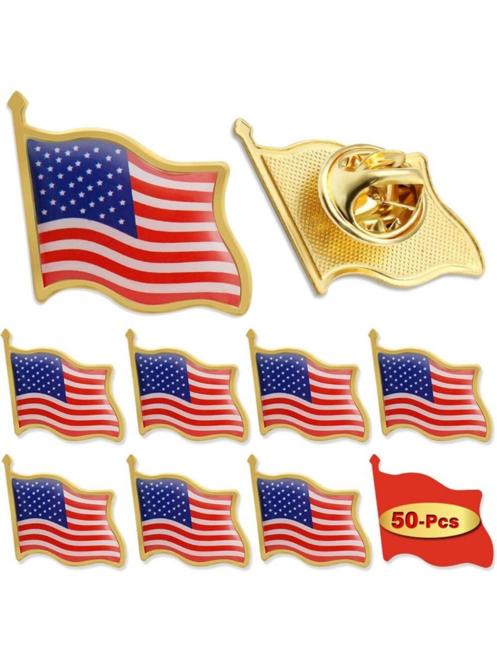 Bulk American Flag Lapel Pins - 50/100/200/300 Pcs - Patriotic Metal Accessories
